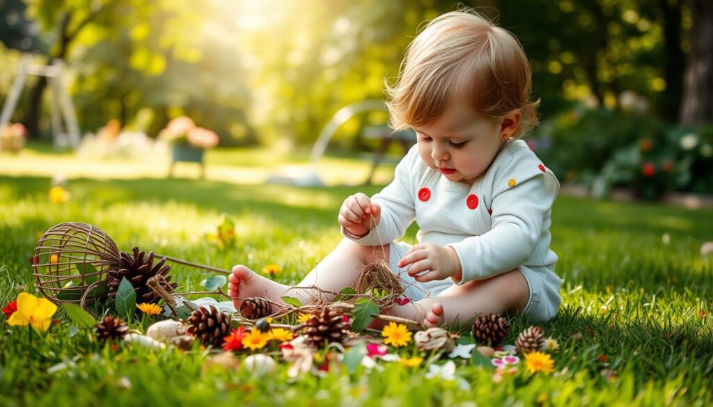 Toddler Outdoor Crafting with Natural Materials